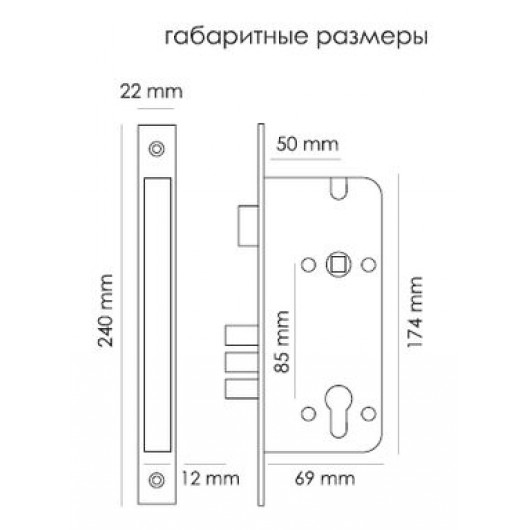 Замок под ключевой цилиндр с 3 ригелями без цилиндра MORELLI L03 AB бронза
