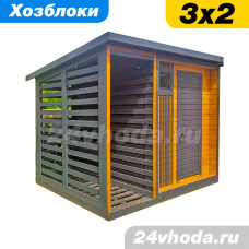 Хозблок 2×2 м с дровником 1×2 м (тик / графит 7024)