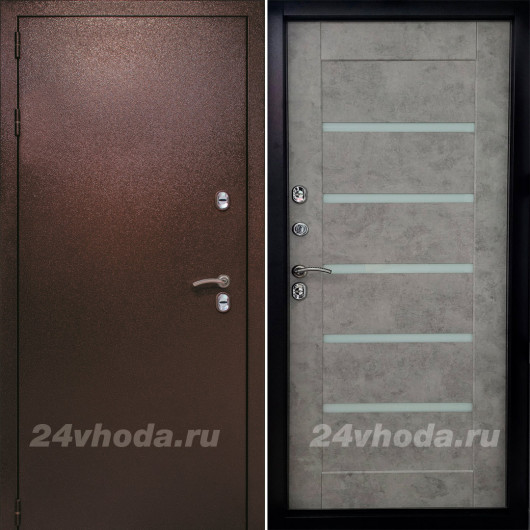 Дверь входная  - ТЕПЛО 3К ТЕХНО - (Антик медь / Бетон натуральный)
