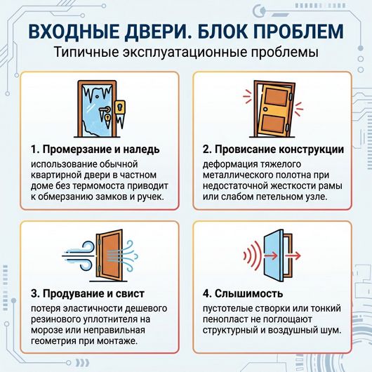 Проблемы некачественной входной двери: промерзание, сквозняки и шум